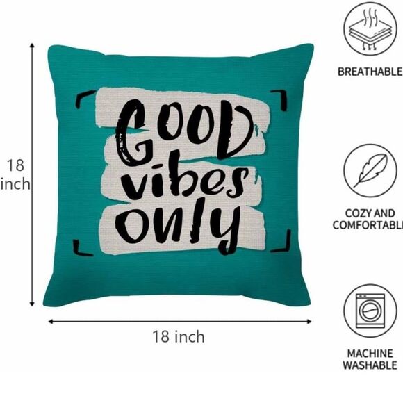 Home Goods | Teal 'Good Vibes Only' Throw Pillow and Case - Picture 3 of 5